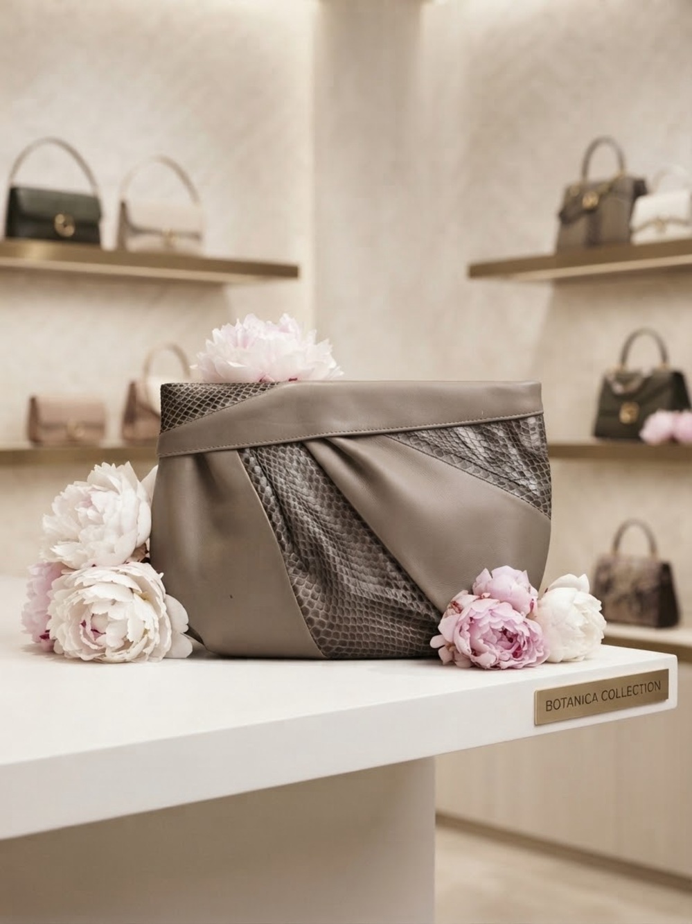 Salvatore Ferragamo BEIGE LEATHER BROWN SNAKE SKIN SHOULDER X-BODY HANDBAG